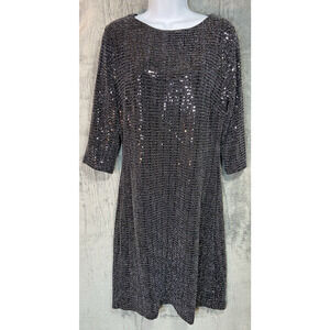 Alexa B Midnight Black Silver Monique Sequin Mini Dress S 12 Fairy Long Sleeves